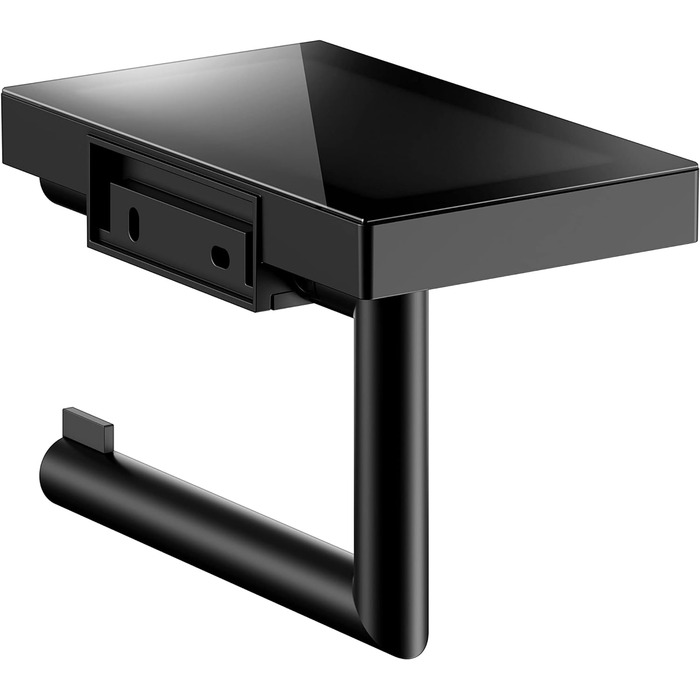 Тримач для туалетного паперу KEUCO Reva Black Selection, металевий, чорний, з поличкою та антиковзкою вставкою, монтаж без свердління