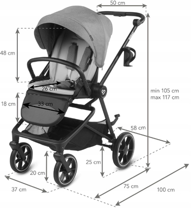 Дитячий візок 2в1 KIDWELL VELMONT (до 22 кг), люлька-прогулянка, сірий