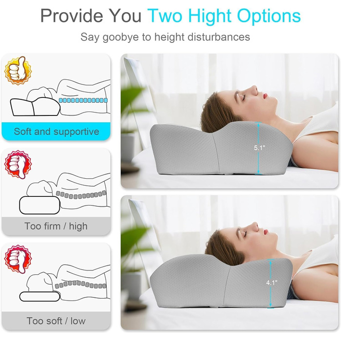Ортопедична подушка для шиї з піни Memory Foam Zervikales: підтримка голови та шиї, для сну на боці, спині, животі, зняття болю в шиї