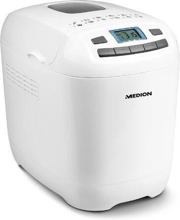 Хлібопічка MEDION MD 18636, 650 Вт, на 1000 г, 12 програм випікання, 3 рівні скоринки, функція підігріву, біла