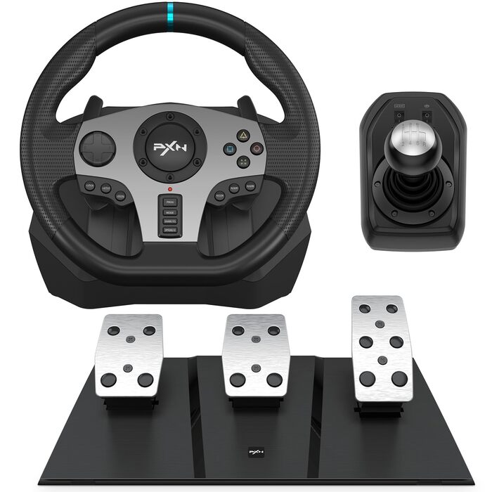 Ігровий кермо PXN V9 з педалями та перемикачем для ПК, Xbox, PS4/PS3 - 270/900°, вібрація, налаштування