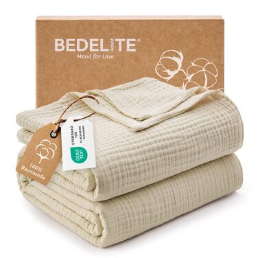 Муслінова ковдра BEDELITE для дорослих 230 x 230 см, бавовняна покривало (Бежевий)