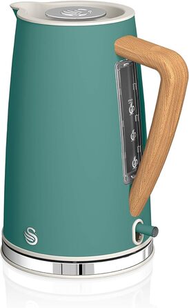 Електрочайник Swan Nordic Ultra 1,7 л, 2200 Вт, бездротовий, з дерев'яною ручкою, автоматичне вимкнення, зелений, сучасний дизайн