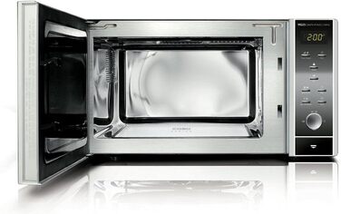 Мікрохвильова піч з грилем CASO MG25 Ceramic Menu, 25 л, 900 Вт, без піддону, нержавіюча сталь, 2 рівня, керамічне дно, дзеркальна поверхня, 1000 Вт гриль, Sound on/off