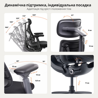 Крісло офісне ергономічне LiberNovo Omni Gen Graphite 48 см