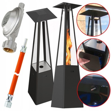 Газовий обігрівач-парасолька для саду KRATKI Umbrella 12кВт, чорний, пропан