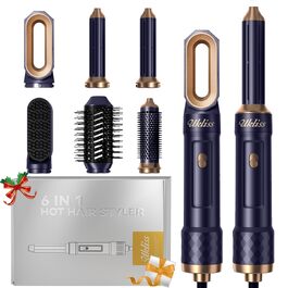UKLISS Hairstyler 6-в-1: Професійний фен-щітка з насадками для укладки волосся 1000W (білий/темно-синій)