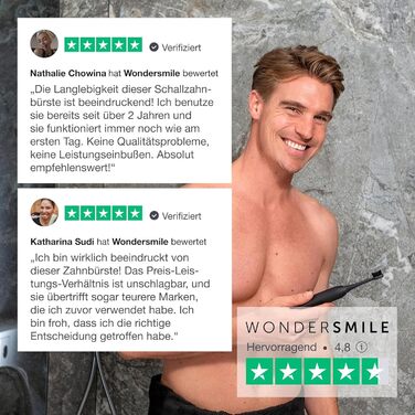 Електрична зубна щітка Wondersmile PRO - переможець тесту 2025 - 100 днів без ризику - сертифікована TÜV - 4 режими, акумулятор 60 днів, розумна насадка (Ultimate Black)