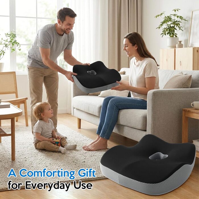 Подушка для офісного крісла з Memory Foam: ортопедична підкладка під куприк для зменшення тиску, широка подушка для сидіння для офісу, автомобіля та інвалідного візка, чорно-сіра