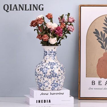 Ваза керамічна Blau-weiße Chinoiserie 27.9 см вінтажна для квітів та декору в стилі рустик, блакитна ваза для букета