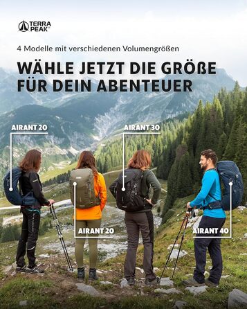 Туристичний рюкзак Terra Peak 40 л з вентильованою спинкою, тримачем для питної системи та дощовиком, для походів і одноденних виїздів, темно-синій