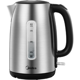 Електрочайник Midea MK-17S30A2 з нержавіючої сталі, 1.7 л, BPA-free, 2200 Вт, швидке кип’ятіння, ізольована ручка, індикатор рівня води, LED-підсвітка, захист від перегріву
