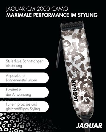 Професійна машинка для стрижки волосся JAGUAR CM 2000 Camo, мережевий тример, з насадками, швидка заміна ножів
