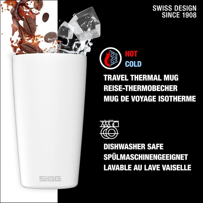 Кружка SIGG Neso Pure Ceram з кришкою Tritan, нержавіюча сталь 18/8, 0.3L/0.4L, миється в посудомийній машині, BPA-free