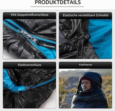 Ультралегкий спальний мішок Naturehike CW400 RDS пух, чотирисезонний компактний спальник для кемпінгу та подорожей, чорний, розмір L (6°C)