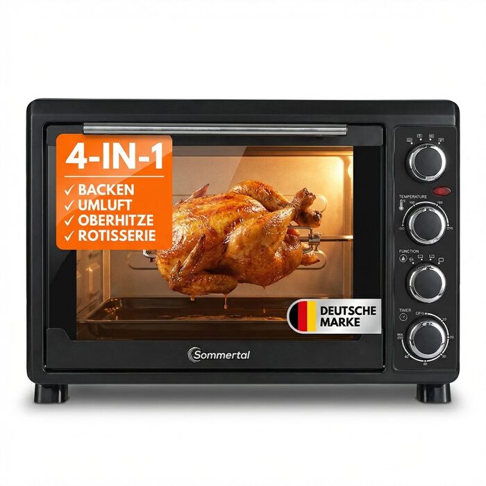 Міні-духовка Sommertal з конвекцією та фритюрницею 30л, 1800W для випічки, грилю та піци