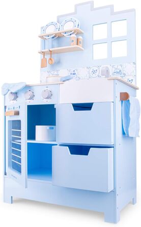 Дитяча дерев'яна кухня New Classic Toys Bon Appétit у стилі Делфтського фарфору, синя, рольова гра