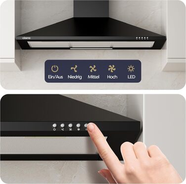 Витяжка для кухні CIARRA CBCS6201 A++ пірамідальна, нержавіюча сталь, 90 см, 404 м³/год, з вугільним фільтром CBCF002X2, режим відведення та рециркуляції