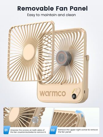 Вентилятор акумуляторний Warmco 10000mAh 21 см, до 24 год, пісочний бежевий: для офісу, спальні, подорожей