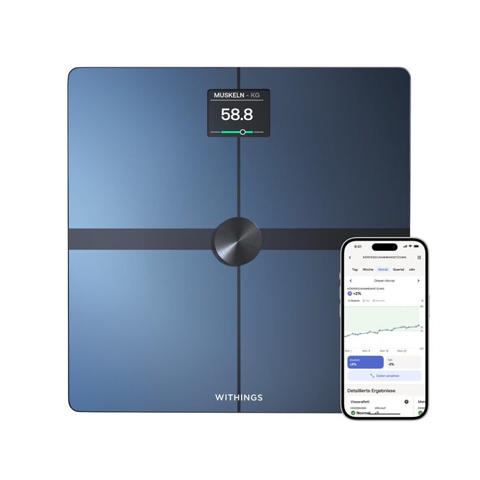 WITHINGS Body Smart – Wi-Fi цифрова ваги для аналізу складу тіла, визначення жиру, м’язової маси, води та кісткової тканини, чорна