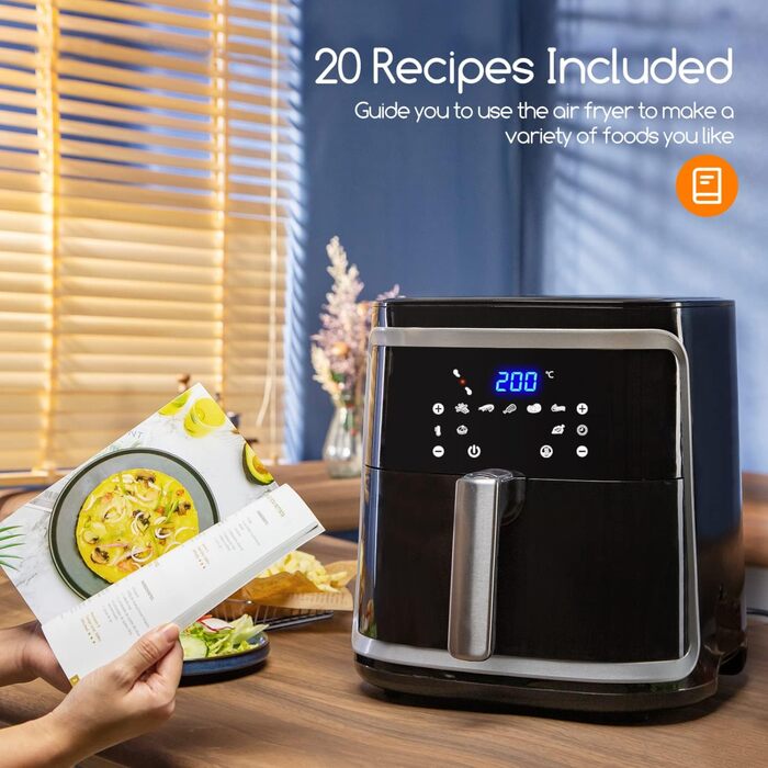 Aigostar Cube аерофритюрниця 7 л XXL, 1900 Вт, 7 програм, LED-екран, без олії, для 6-10 осіб, чорна