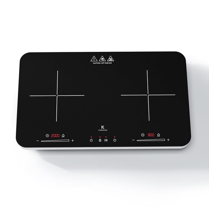 Індукційна плита COOKNANO подвійна 3600W з незалежним керуванням, 20 рівнів потужності та температури, таймер 6 годин, чорна 60x36x5.7 см
