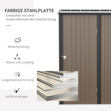 Сарай для саду Outsunny з односхилим дахом 1,34 м² Металевий садовий сарай Садовий сарай з оцинкованої сталі коричневий 161,5 x 94,5 x 196 см