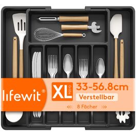 Органайзер для столових приборів у шухляду Lifewit, великий кухонний роздільник на 6-8 відділень, глибина 42.4 см, чорний