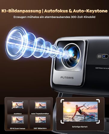 Smart Beamer 4K з Google TV та Bluetooth: LED проєктор для дому та вулиці з автофокусом, HDR10, WiFi, 360° обертання, підтримка HDMI