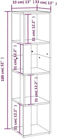 Кутова полиця vidaXL на 4 секції, книжкова, для офісу, бетонно-сіра, 33x33x132 см, ДСП