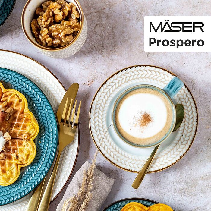 Набір з 4 мисок MÄSER Prospero, ручний розпис, порцеляна, блакитні, вінтаж, для мюслі та супу, ресторанна якість