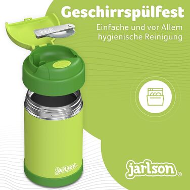Термос для їжі JARLSON YUMMY 450 мл зелений – дитячий харчовий контейнер з ложкою, з нержавіючої сталі, для зберігання їжі, каші, йогурту, мюслі, дитячого пюре, термобокс