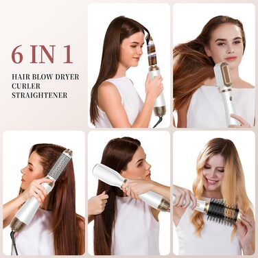 Мультистайлер для волосся 6 в 1 з насадками: фен-щітка, термічна щітка, автоматична плойка, щітка для об'єму, для випрямлення, сушки і завивки волосся