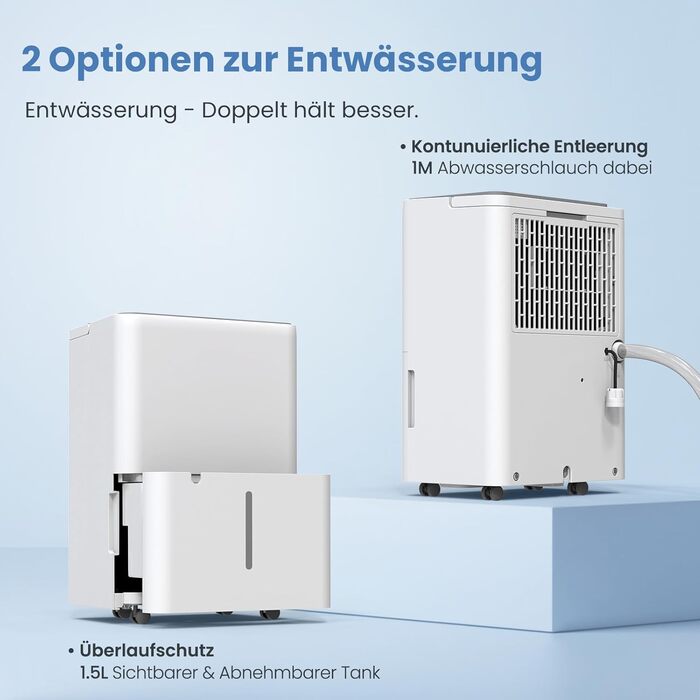 Електричний осушувач повітря Newentor 12L для підвалу, 35dB, з гофрованим шлангом 1м, для приміщень до 25м², 10 років гарантії, фільтр, таймер, 12л/день