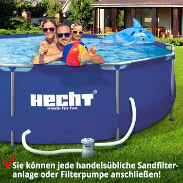 Сімейний круглий басейн Hecht з металевим каркасом, 300x76 см, 4383 л – вуличний каркасний басейн для дачі та саду