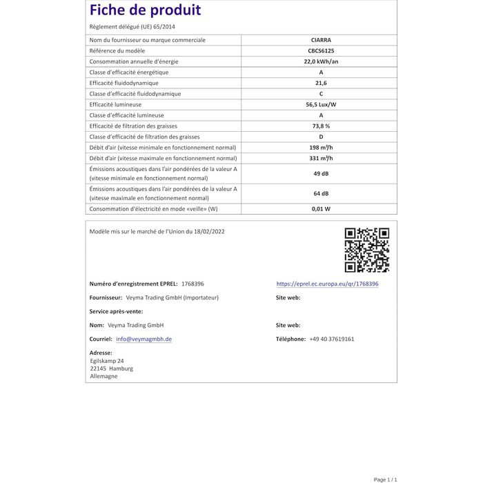 Вбудована витяжка CIARRA CBCB6926A A+++ 60 см, продуктивність 704 м³/год, рівень шуму 60 дБ, LED-підсвітка, режим рециркуляції та відведення, нержавіюча сталь, срібляста