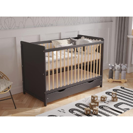 Дитяче ліжечко Love For Sleep з шухлядою та матрацом Aloe Vera 120x60 см, захисні бортики, біле/сосна