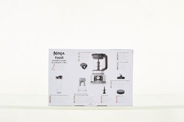Блендер Ninja Foodi Power Nutri Mixer 3-в-1, 1200 Вт, автоматичні програми, для смузі, густих намазок і заморожених напоїв, 2,1 л глечик, 700 мл стакан і 400 мл чаша з Power-мішалкою, сріблястий, CB350EU