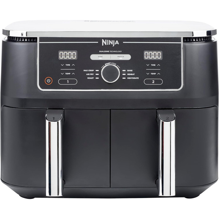 Фритюрниця аерогриль Ninja Foodi MAX Dual Zone 9,5 л, 2 відсіки, цифрова, антипригарна, 6-в-1, 8 порцій, чорна (AF400EU)