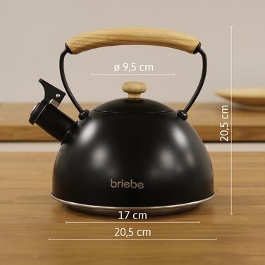 Тостер Briebe Nordic на 2 тости з широкими слотами та підставкою для булочок, 6 рівнів підсмажування + Електричний чайник індукційний 2.3л, нержавіюча сталь, BPA-free, Набір для сніданку в скандинавському стилі (Чорний)
