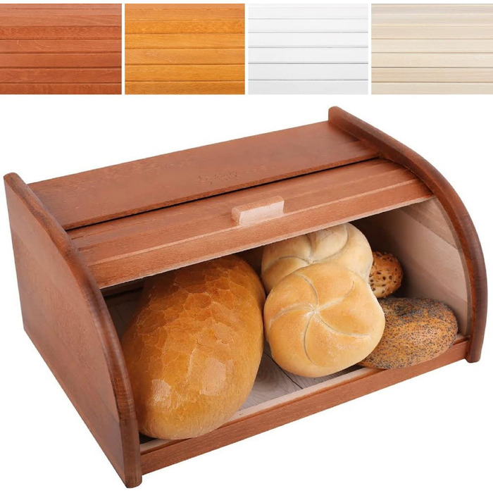 Дерев'яна хлібниця Creative Home Braun 38x28,5x17,5 см з роликовою кришкою – хлібний ящик для хліба, булочок, випічки, натуральна хлібниця для кухні