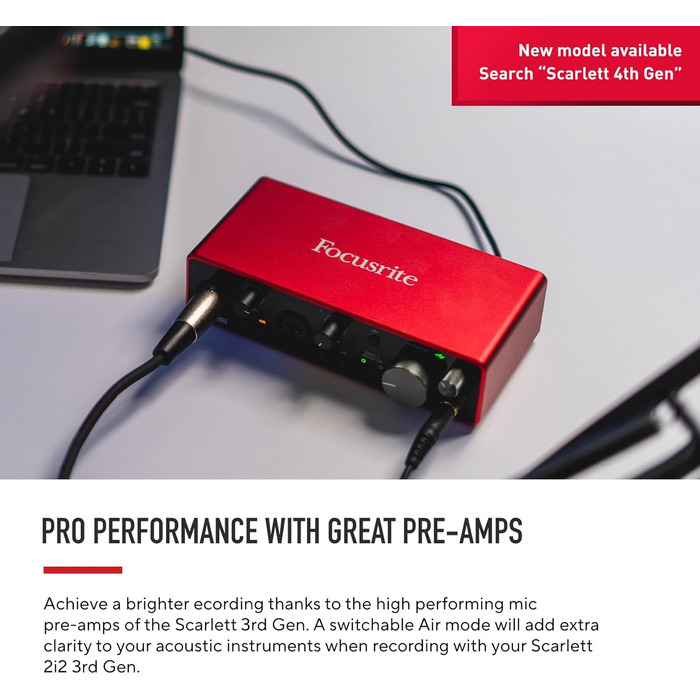 Аудіоінтерфейс Focusrite Scarlett 2i2 3-го покоління з USB: комплект для гітаристів, вокалістів та продюсерів. Студійна якість звуку + ПО