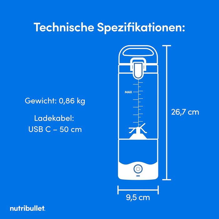 Портативний блендер nutribullet 475 мл, білий, USB-C, BPA Free, багатофункціональний міксер