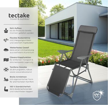 Набір з 2 шт. лежаків для відпочинку Tectake® з алюмінію, садова мебель, 5-позиційна спинка, підставка для ніг, легкі та складані, крісло-релакс з підголовником, для саду, балкону, кемпінгу - антрацит