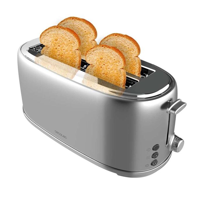 Тостер Cecotec Toast&Taste 1600 Retro Double – 4 слоти, нержавіюча сталь, 1630 Вт, регульована потужність, з підносом для крихт