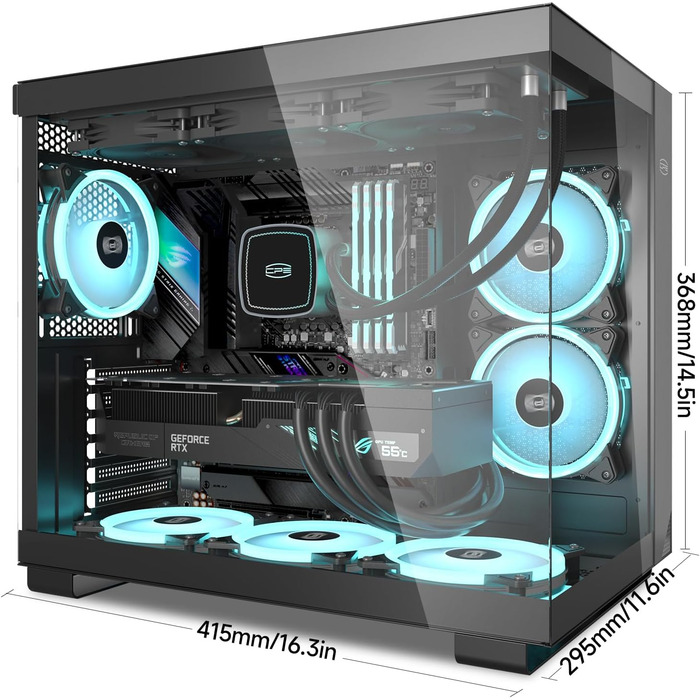 Корпус для ПК CPS C3T500 ARGB Tower ATX, 6x120 мм ARGB вентилятори, сумісний з RTX 40, подвійне загартоване скло, безстійковий дизайн, чорний, PCCOOLER