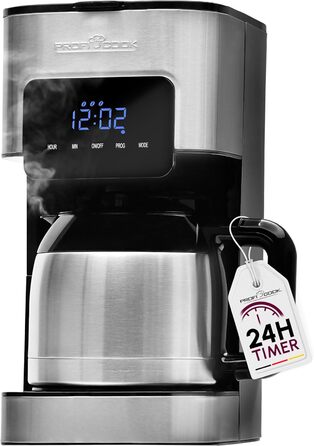 Кавоварка Profi Cook PC-KA 1191 з таймером, сенсорним управлінням і термокухлем 1,2 л, фільтраційна, неіржавна сталь