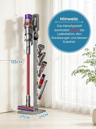 Металевий стійка-тримач JUPELI для пилососів Dyson V16, Gen5, V15, V12, V11, V10, V8, V7, V6 — підставка для зберігання пилососа та аксесуарів, без свердління (Сріблястий)