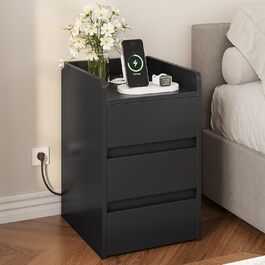 Тумба приліжкова YITAHOME з 3 шухлядами, USB-зарядкою та розетками, водостійка, для спальні та вітальні, 35x40x60 см, біла
