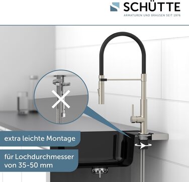 Змішувач кухонний Schütte 23138 Design з висувним шлангом Soft Touch, поворотний на 360°, нержавіюча сталь/чорний